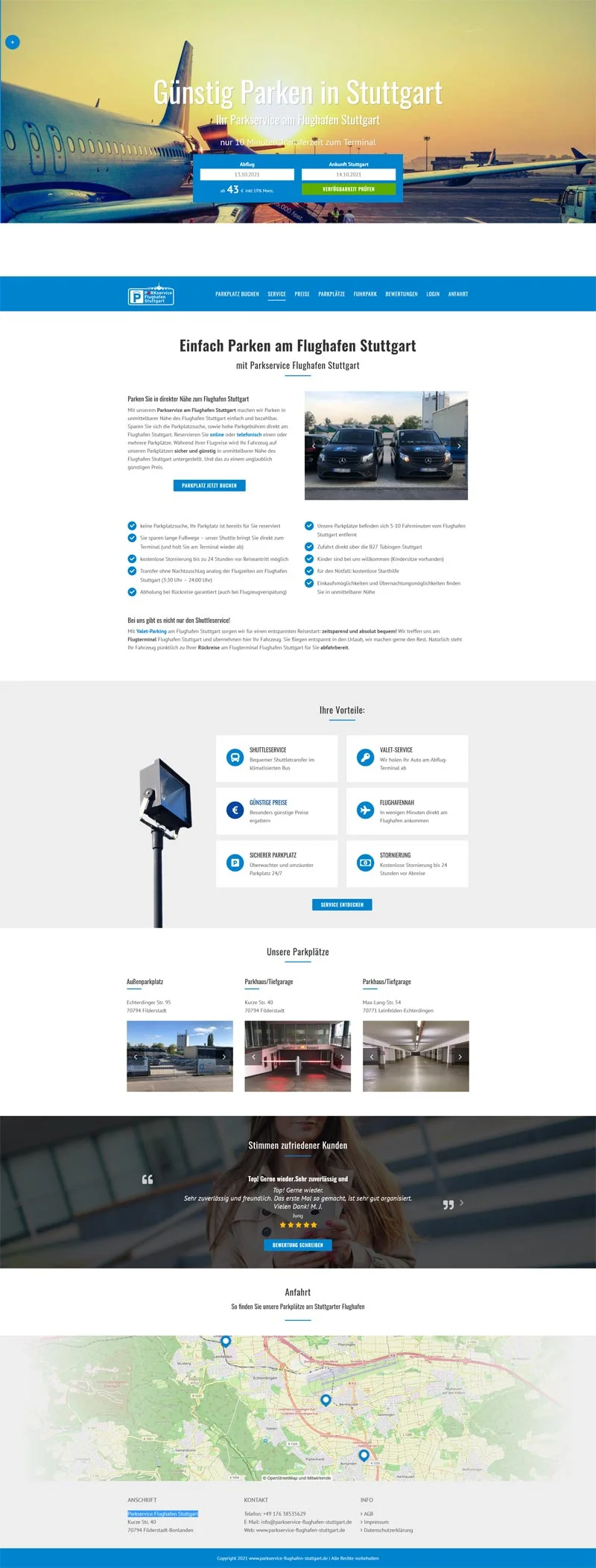 Parkservice Flughafen Stuttgart - Screenshot Fullsize Startseite
