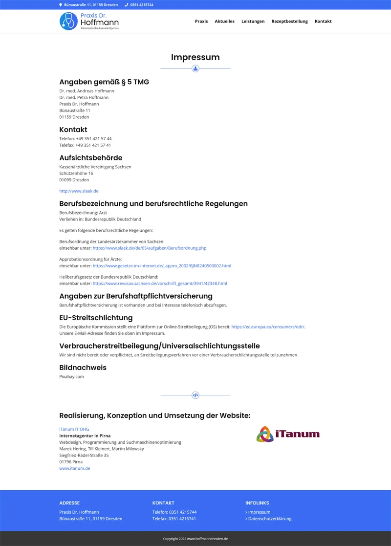 Praxis Dr. Hoffmann - Screenshot Fullsize Unterseite