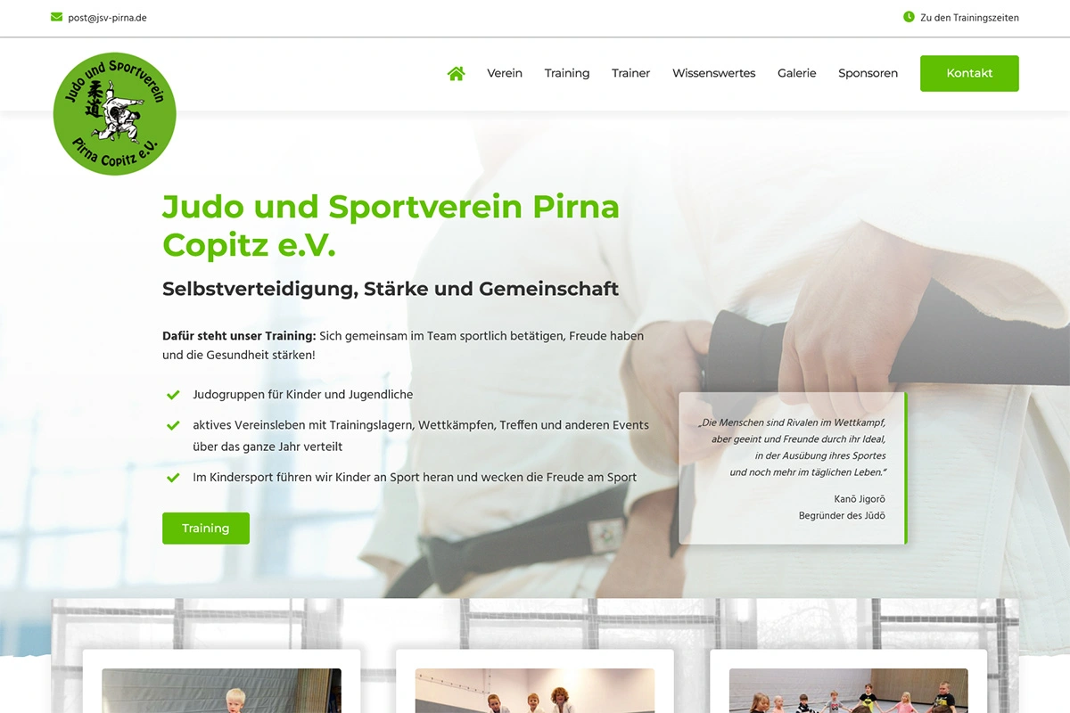 Referenz - Judo- und Sportverein Pirna Copitz e.V. - Screenshot Desktop