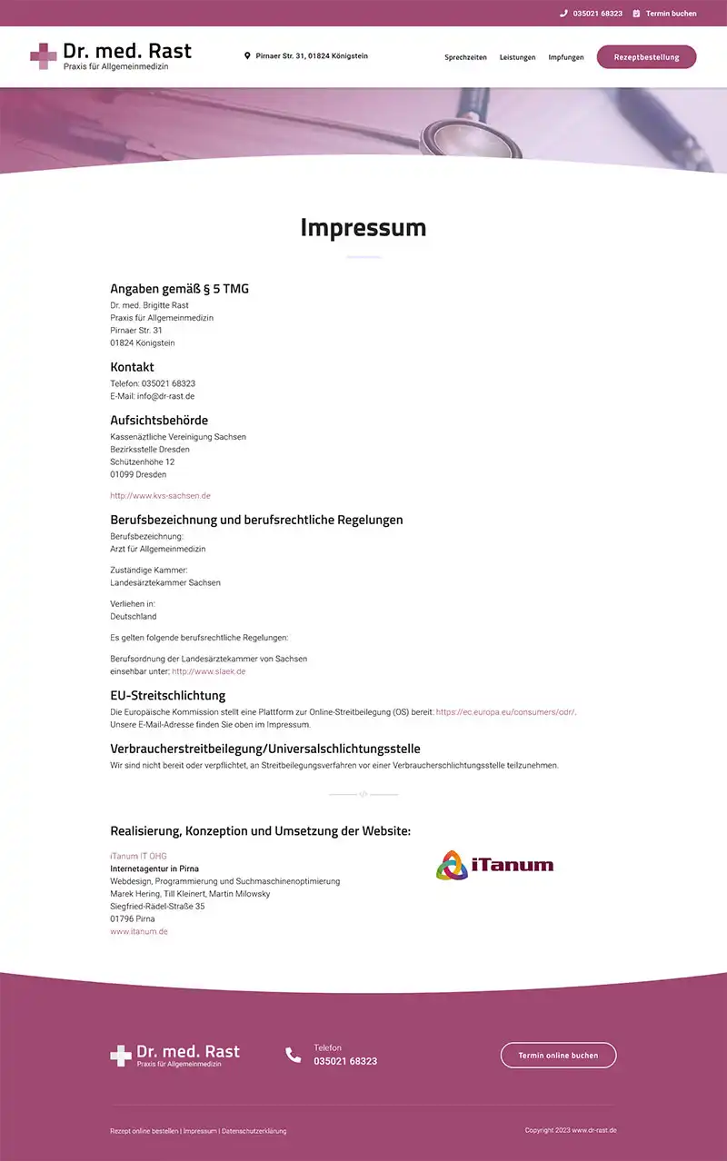 Dr. med. Brigitte Rast - Screenshot Fullsize Unterseite