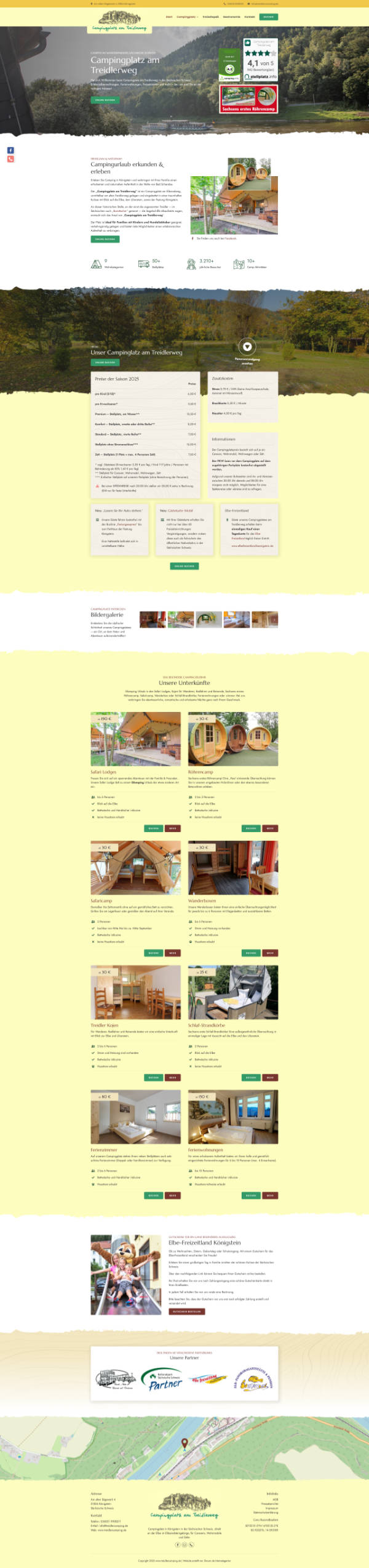 Treidlercamping in Königstein - Screenshot Fullsize Startseite