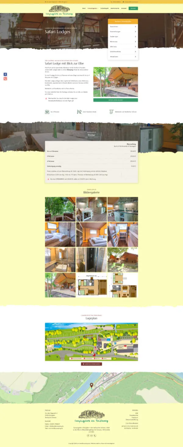 Treidlercamping in Königstein - Screenshot Fullsize Unterseite